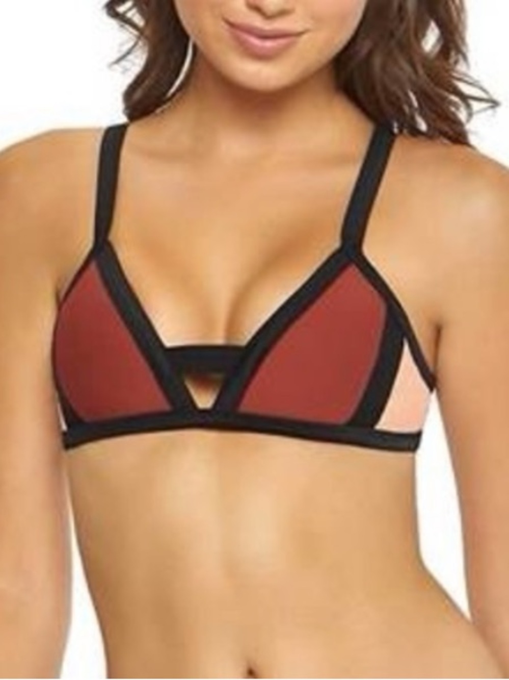 Pilyq Bikini Swim Top Rust, Black & Peach, Size L, NWT